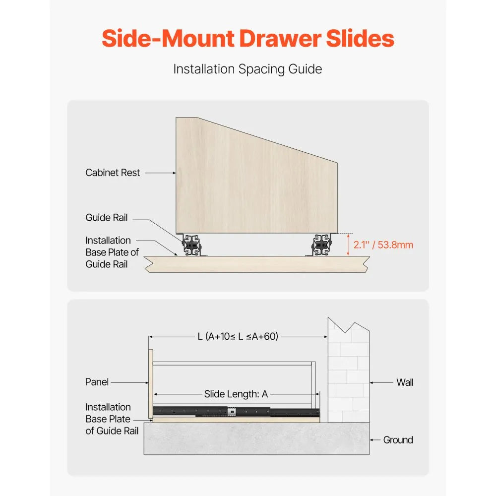 VEVOR Undermount Drawer Slides, 32 inch, Full Extension Ball Bearing Under Stair Cabinet Rails, 260 LB Load Capacity Heavy Duty Bottom Stair Cabinet Glides Track Runners,for DIY Replacement, Black
