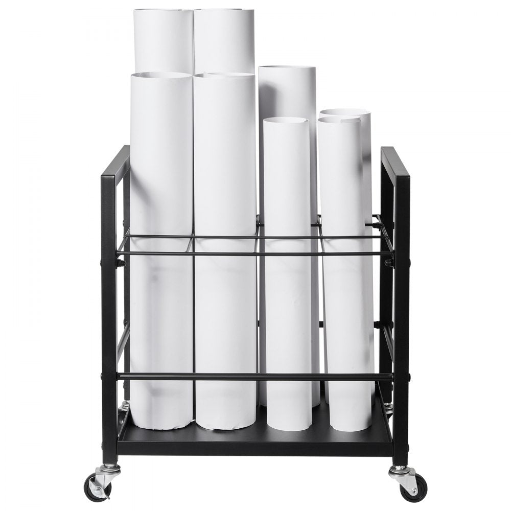 VEVOR Blueprint Storage Rack, 12 Slots Blueprint Holder with Wheels, Mobile Metal Blueprint Storage Cart for Map Poster Architectural Construction Plan, Roll File Organizer for Home, Office, School