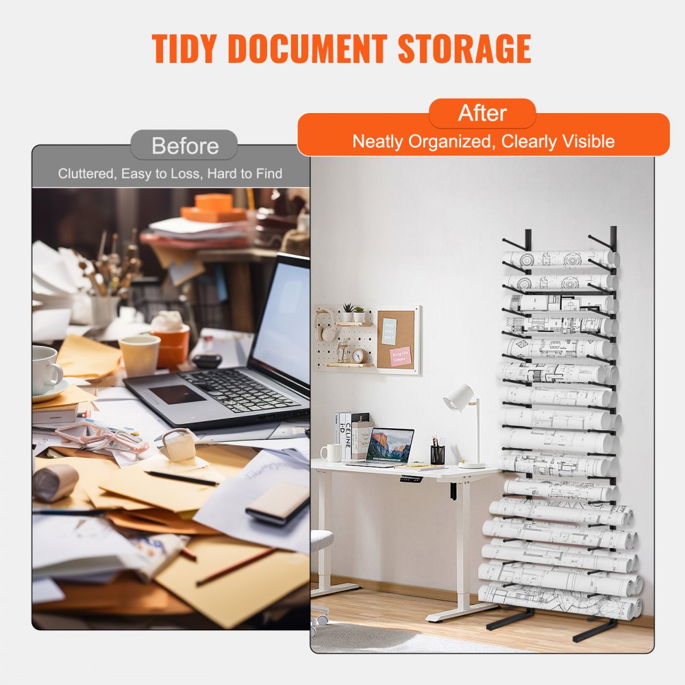 VEVOR Blueprint Storage Rack, Hanging Poster Display Rack 16-Tier, Vertical Blueprint Roll File Holder 2 Rolls/tire, Roll File Storage Rack for Blueprint Map Poster