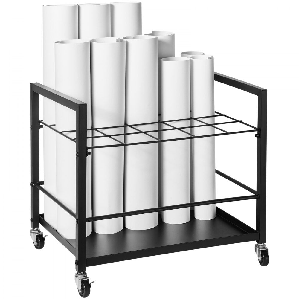 VEVOR Blueprint Storage Rack, 20 Slots Blueprint Holder with Wheels, Mobile Metal Blueprint Storage Cart for Map Poster Architectural Construction Plan, Roll File Organizer for Home, Office, School