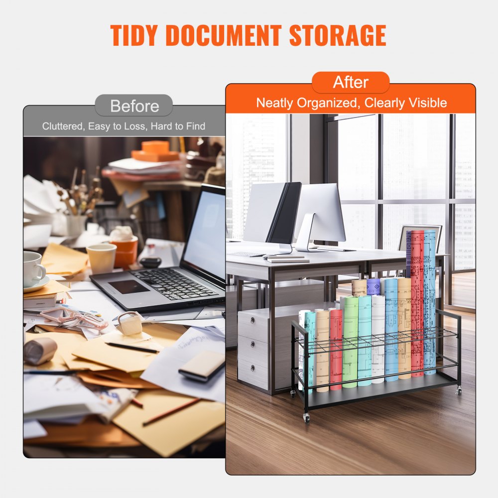 VEVOR Blueprint Storage Rack, 50 Slots Blueprint Holder with Wheels, Mobile Metal Blueprint Storage Cart for Construction Plan Map Poster Architectural, Roll File Holder for Home, Office, School