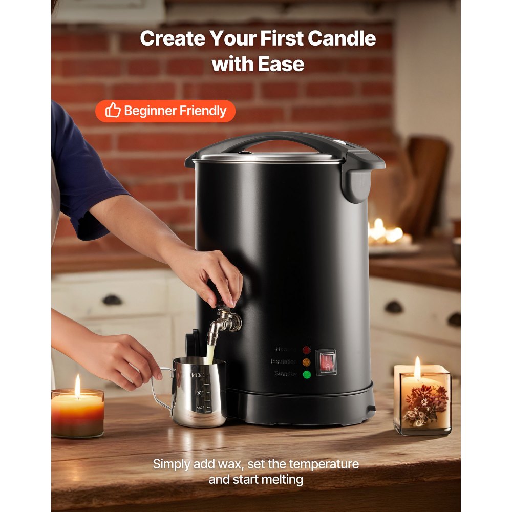 VEVOR Wax Melter for Candle Making, 10.6 Qts, Fast and Even Heating, with Easy Pour Spout and Temperature Control, Hourglass Base for Non-Stick Smooth Flow, Wax Melting Pot for Making Candles Soaps