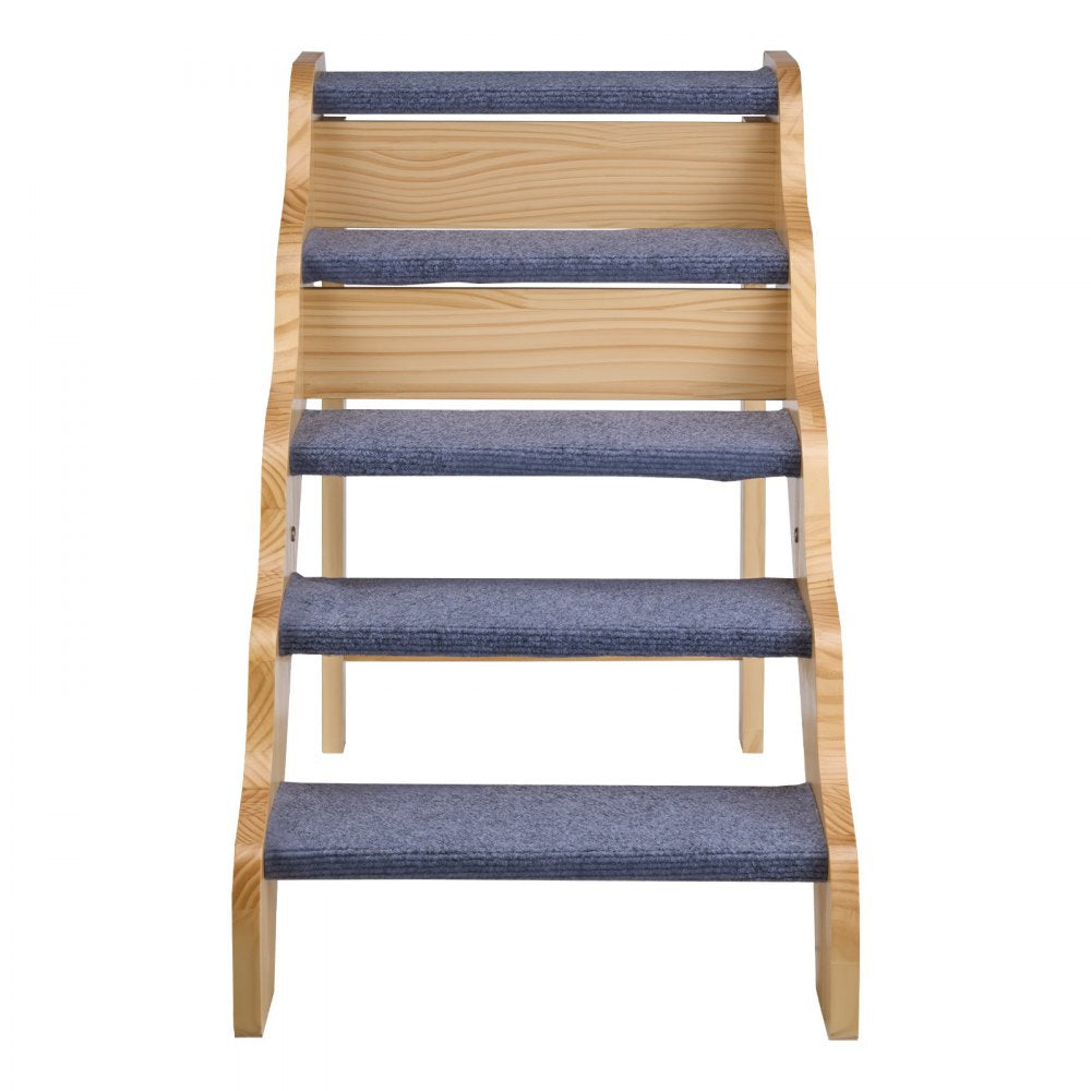 VEVOR Wood Pet Stairs, 5-Step Dog Stairs for High Beds, Sofa & Cars, 150lbs Load Capacity, Non-Slip Surface, Stable Cat & Dog Step Ladder for Small Medium Large Older Pet Puppy Essentials