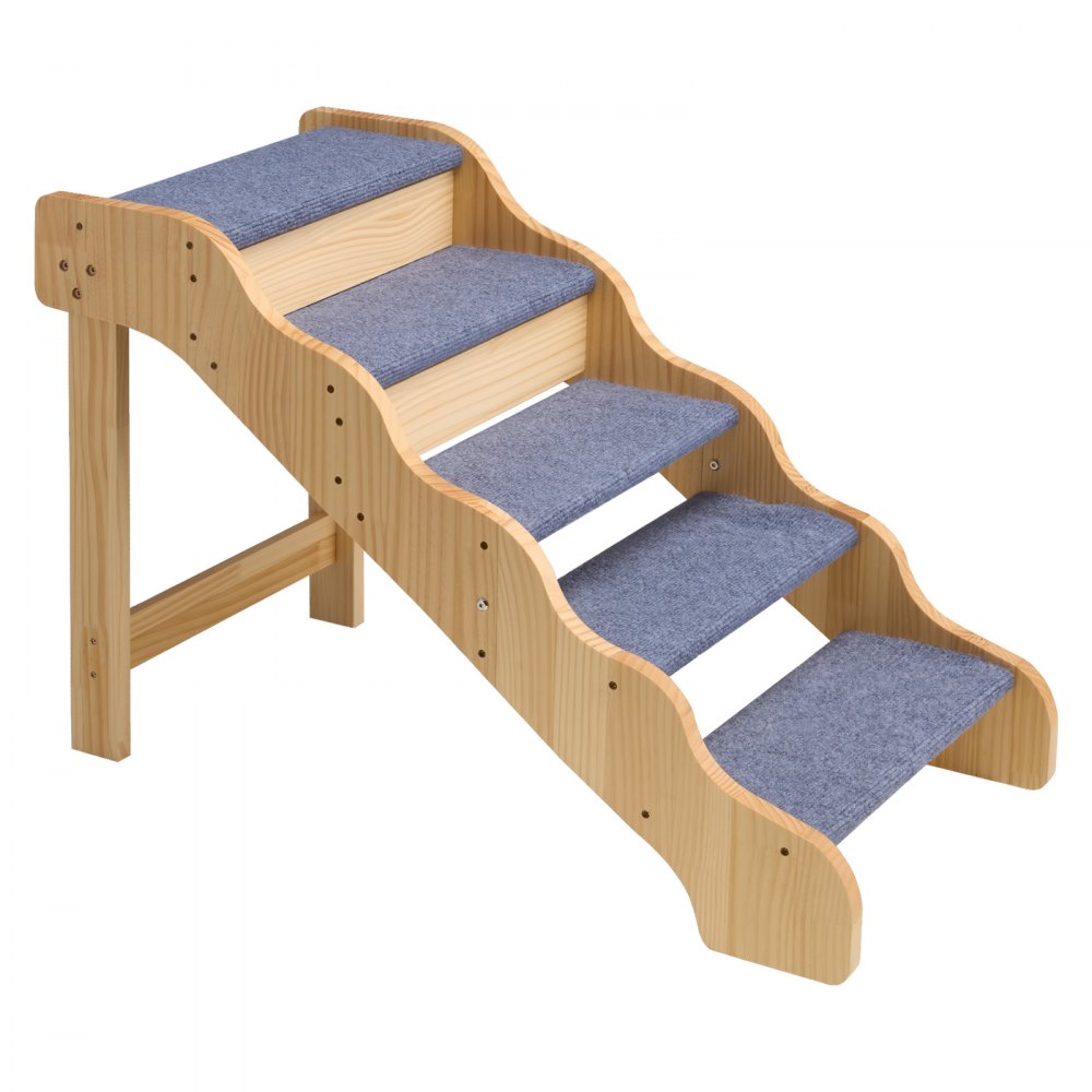 VEVOR Wood Pet Stairs, 5-Step Dog Stairs for High Beds, Sofa & Cars, 150lbs Load Capacity, Non-Slip Surface, Stable Cat & Dog Step Ladder for Small Medium Large Older Pet Puppy Essentials