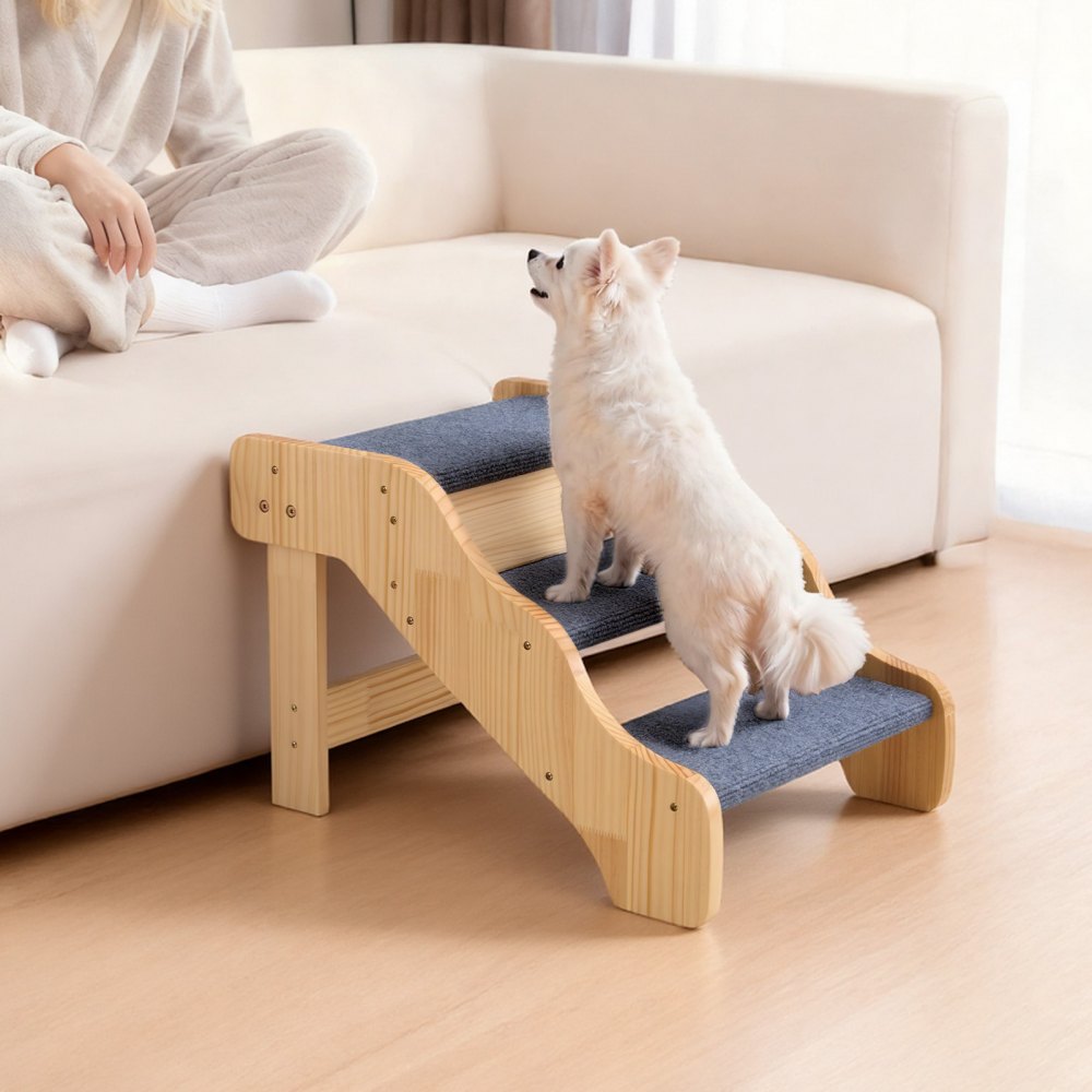 VEVOR Wood Pet Stairs, 3-Step Dog Stairs for High Beds, Sofa & Cars, 150lbs Load Capacity, Non-Slip Surface, Stable Cat & Dog Step Ladder for Small Medium Large Older Pet Puppy Essentials
