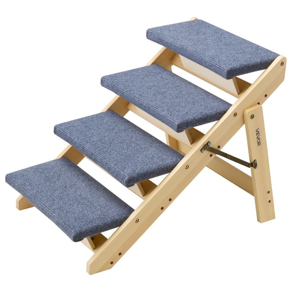 VEVOR Wood Pet Stairs, 4-Step Dog Stairs for Beds, Sofa & Cars, 150lbs Load Capacity, Floded Flat Design, Stable & Sturdy Cat & Dog Step Ladder for Small Medium Large Older Pet Puppy Essentials