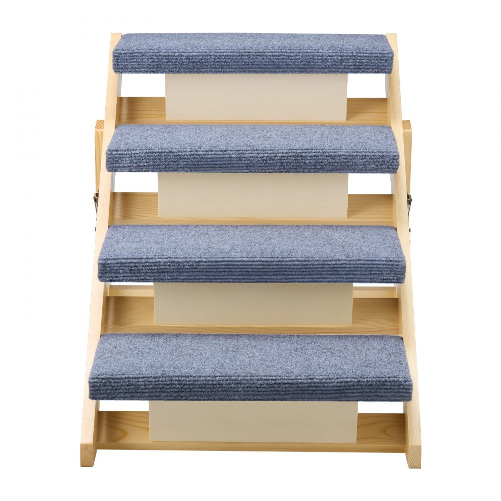 VEVOR Wood Pet Stairs, 4-Step Dog Stairs for Beds, Sofa & Cars, 150lbs Load Capacity, Floded Flat Design, Stable & Sturdy Cat & Dog Step Ladder for Small Medium Large Older Pet Puppy Essentials