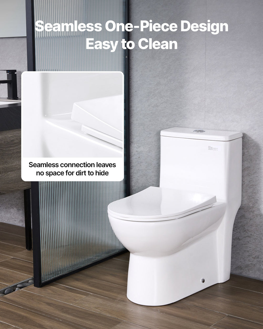 VEVOR one-piece elongated toilet - front view