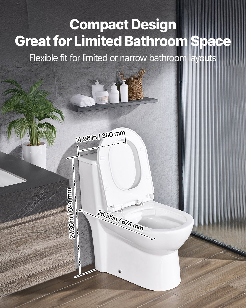 VEVOR one-piece elongated toilet - angled view