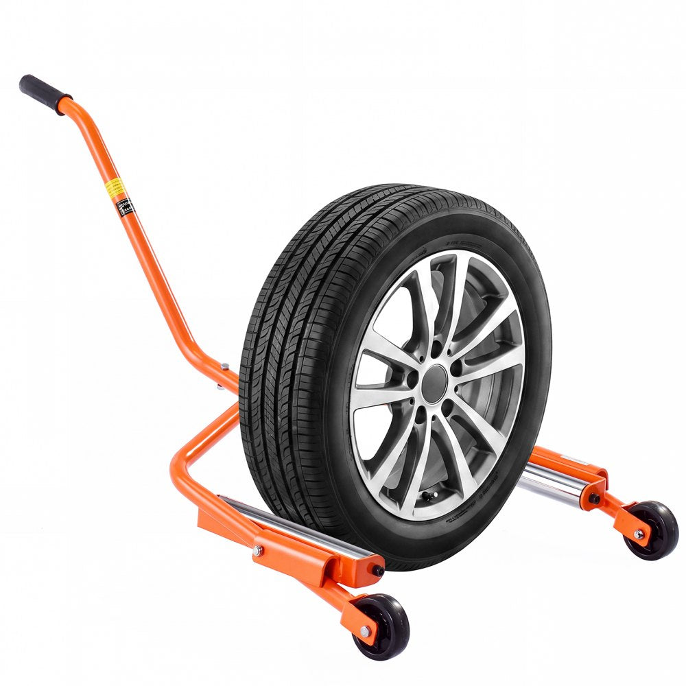 VEVOR Tire Wheel Dolly, 450LBS Heavy Duty Steel Truck Car Tire Dolly, Fits 35–47 in Tires, 360° Rotating Rollers, Extended Labor-Saving Handle, Smooth-Rolling Tire Lifter for Workshops & Home Garages