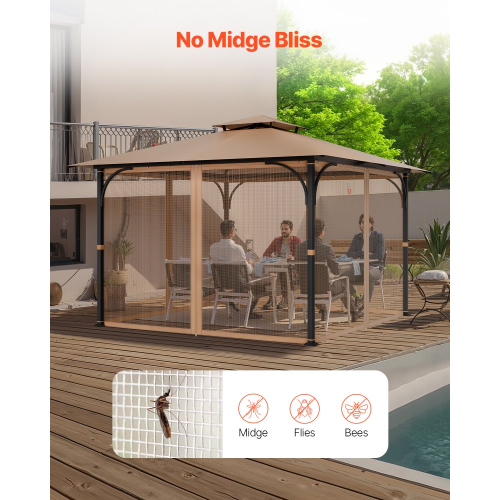 VEVOR Gazebo Netting Replacement, Fit Most 10 x 10 x 7 FT Gazebo Curtain, Outdoor Garden Net, 4-Panel Sidewall Mesh Net, Patio Midge Netting with Double Zipper, Canopy Screen (Netting Only)