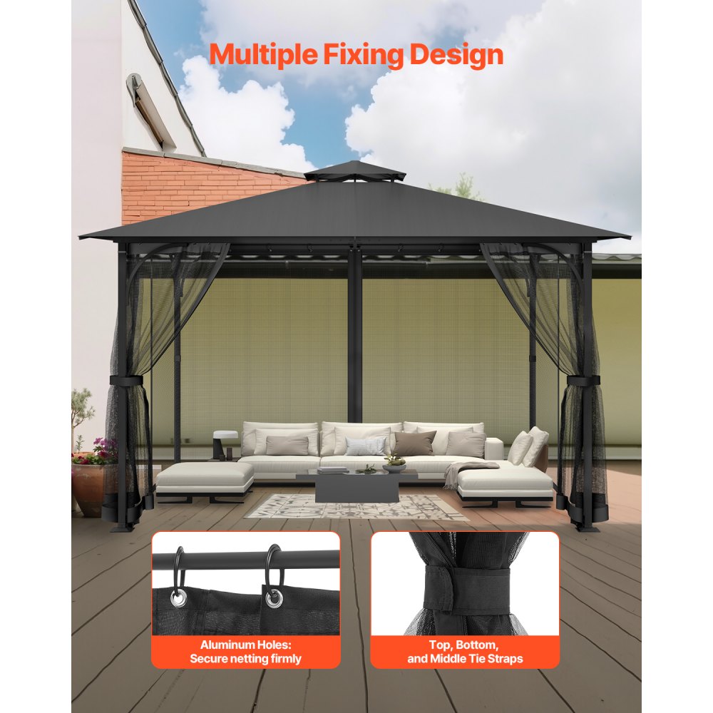 VEVOR Gazebo Netting Replacement, Fit Most 10 x 13 x 6.8 FT Gazebo Curtain, Outdoor Garden Net, 4-Panel Sidewall Mesh Net, Patio Midge Netting with Double Zipper, Canopy Screen (Netting Only)