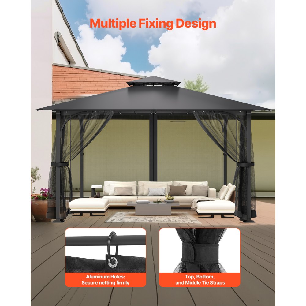 VEVOR Gazebo Netting Replacement, Fit Most 12 x 12 x 7.5 FT Gazebo Curtain, Outdoor Garden Net, 4-Panel Sidewall Mesh Net, Patio Midge Netting with Double Zipper, Canopy Screen (Netting Only)