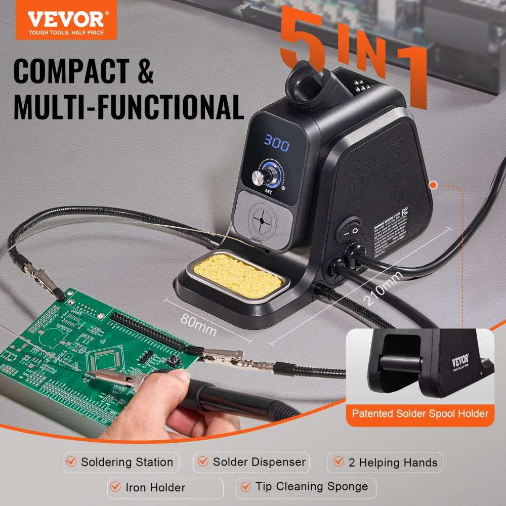 VEVOR Soldering Iron Station, 80W Digital Display Soldering Station Kit with 2 Helping Hands, 5 Soldering Tips, 30g Solder Wire, Solder Sucker, Tweezer, Auto Standby & Sleep Mode, °C/°F Conversion
