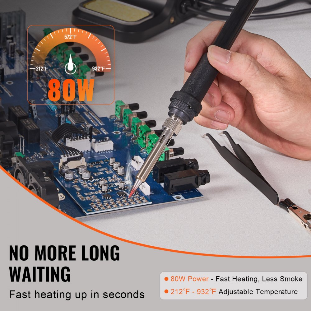 VEVOR Soldering Iron Station, 80W Digital Display Soldering Station Kit with 2 Helping Hands, 5 Soldering Tips, 30g Solder Wire, Solder Sucker, Tweezer, Auto Standby & Sleep Mode, °C/°F Conversion