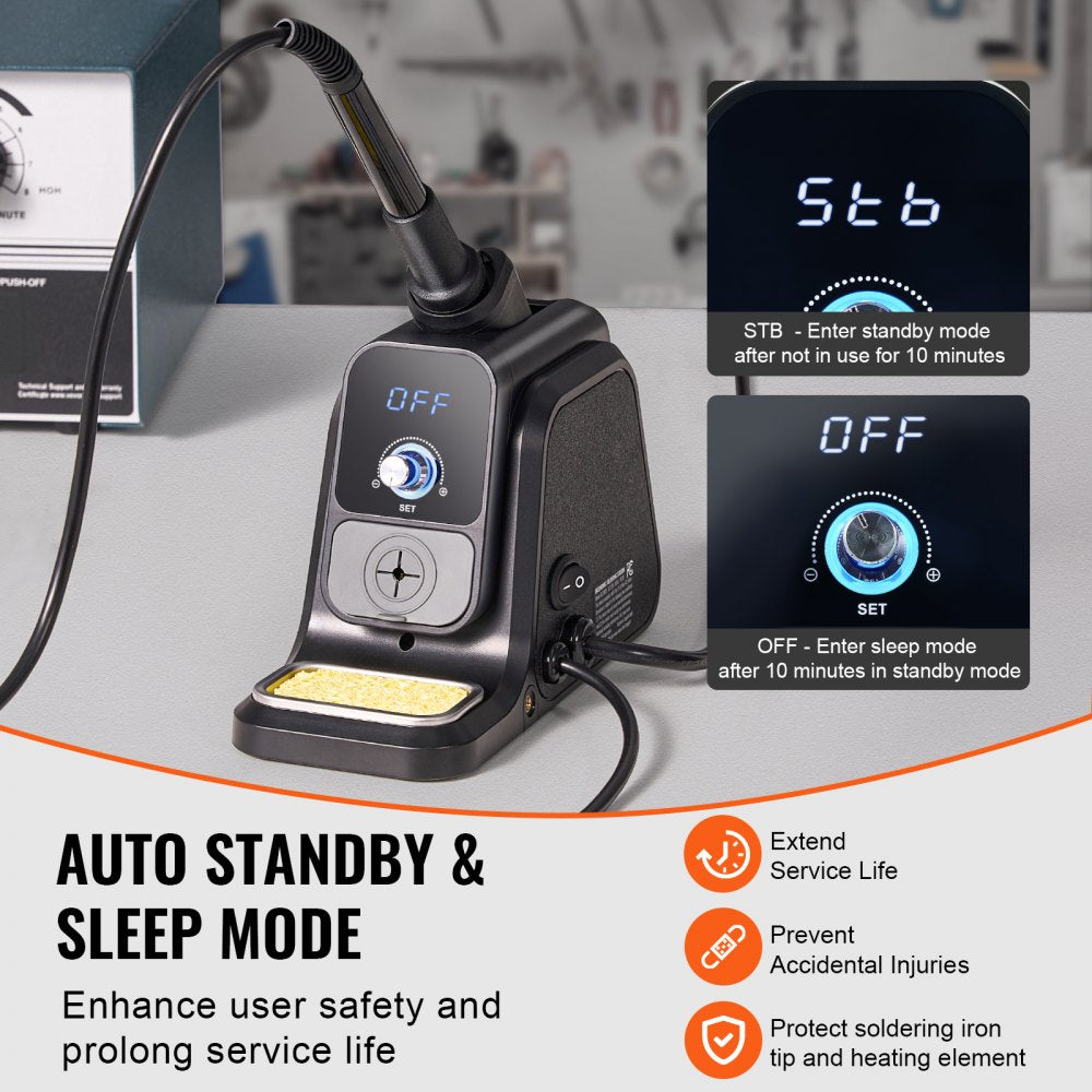 VEVOR Soldering Iron Station, 80W Digital Display Soldering Station Kit with 2 Helping Hands, 5 Soldering Tips, 30g Solder Wire, Solder Sucker, Tweezer, Auto Standby & Sleep Mode, °C/°F Conversion
