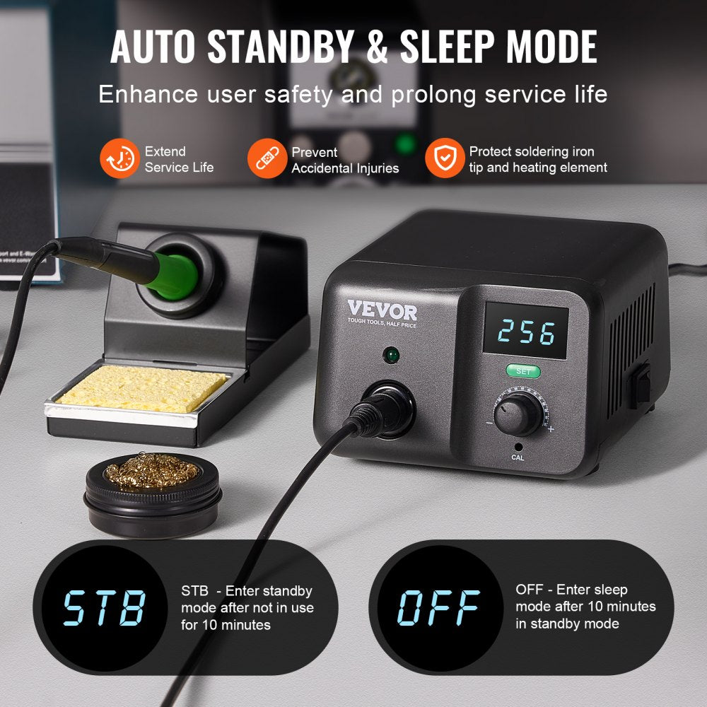 VEVOR Soldering Iron Station, 70W Digital Display Soldering Station Kit, 122°F- 932°F Temp Control & Built-in Transformer, Auto Standby & Sleep Mode, with 5 Soldering Tips, 10g Solder Wire, Tweezers
