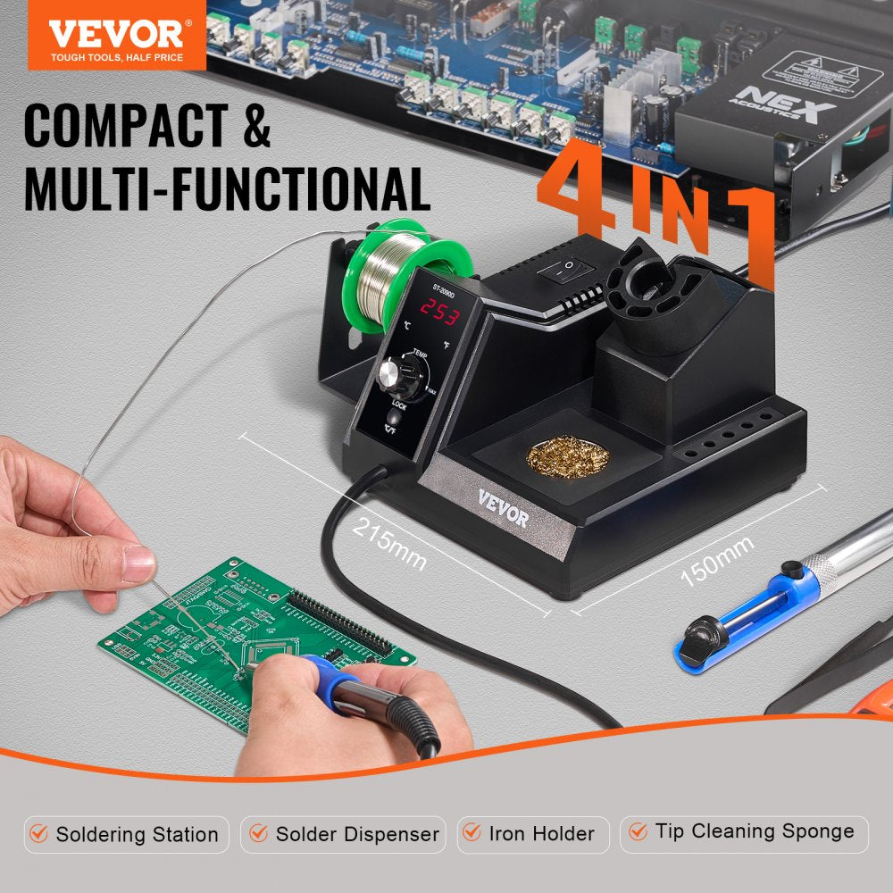VEVOR Soldering Iron Station, 80W Digital Display Soldering Station Kit with 5 Soldering Tips, 30g Solder Wire, Solder Sucker, Tweezer, Tip Cleaner, Auto Standby & Sleep Mode, °C/°F Conversion