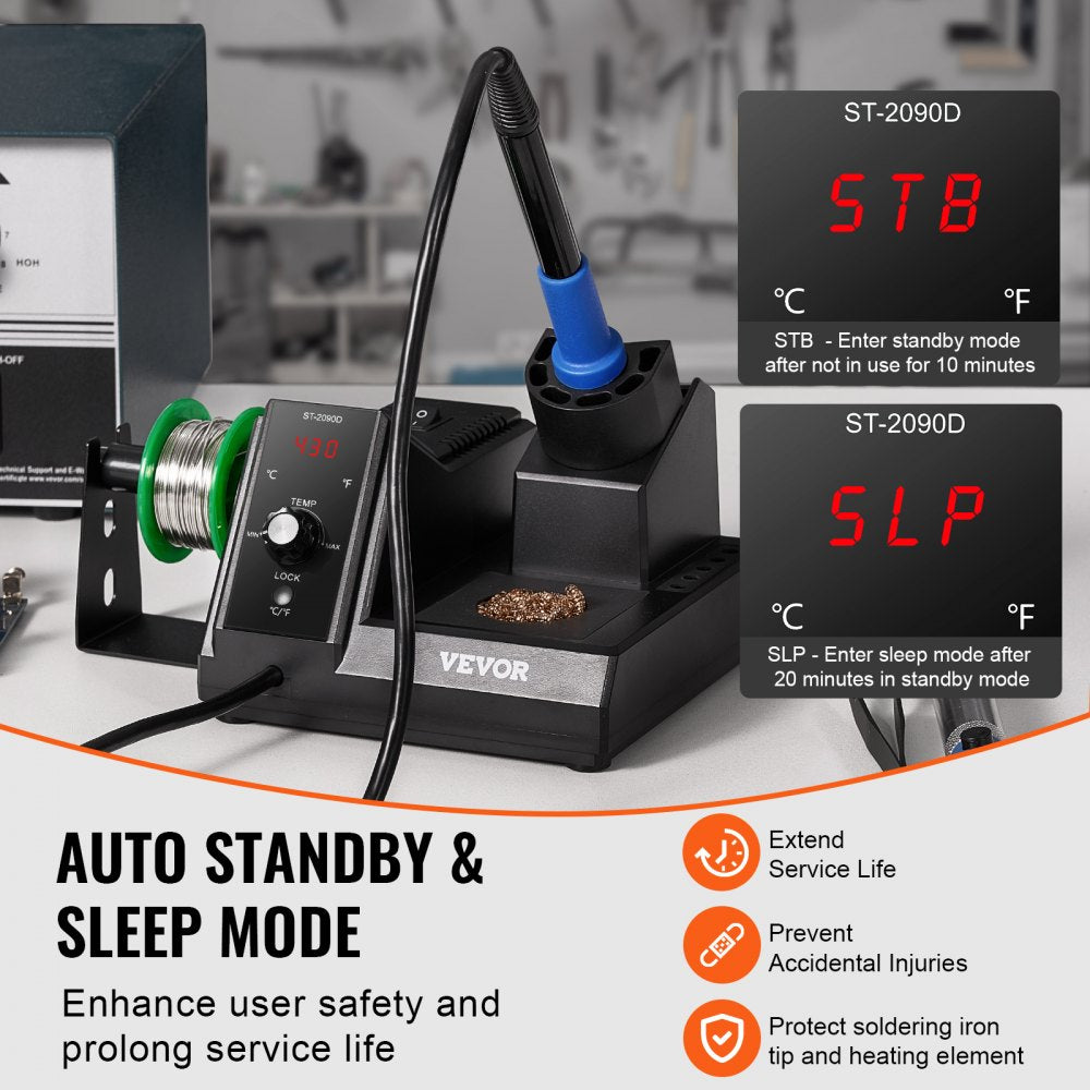 VEVOR Soldering Iron Station, 80W Digital Display Soldering Station Kit with 5 Soldering Tips, 30g Solder Wire, Solder Sucker, Tweezer, Tip Cleaner, Auto Standby & Sleep Mode, °C/°F Conversion