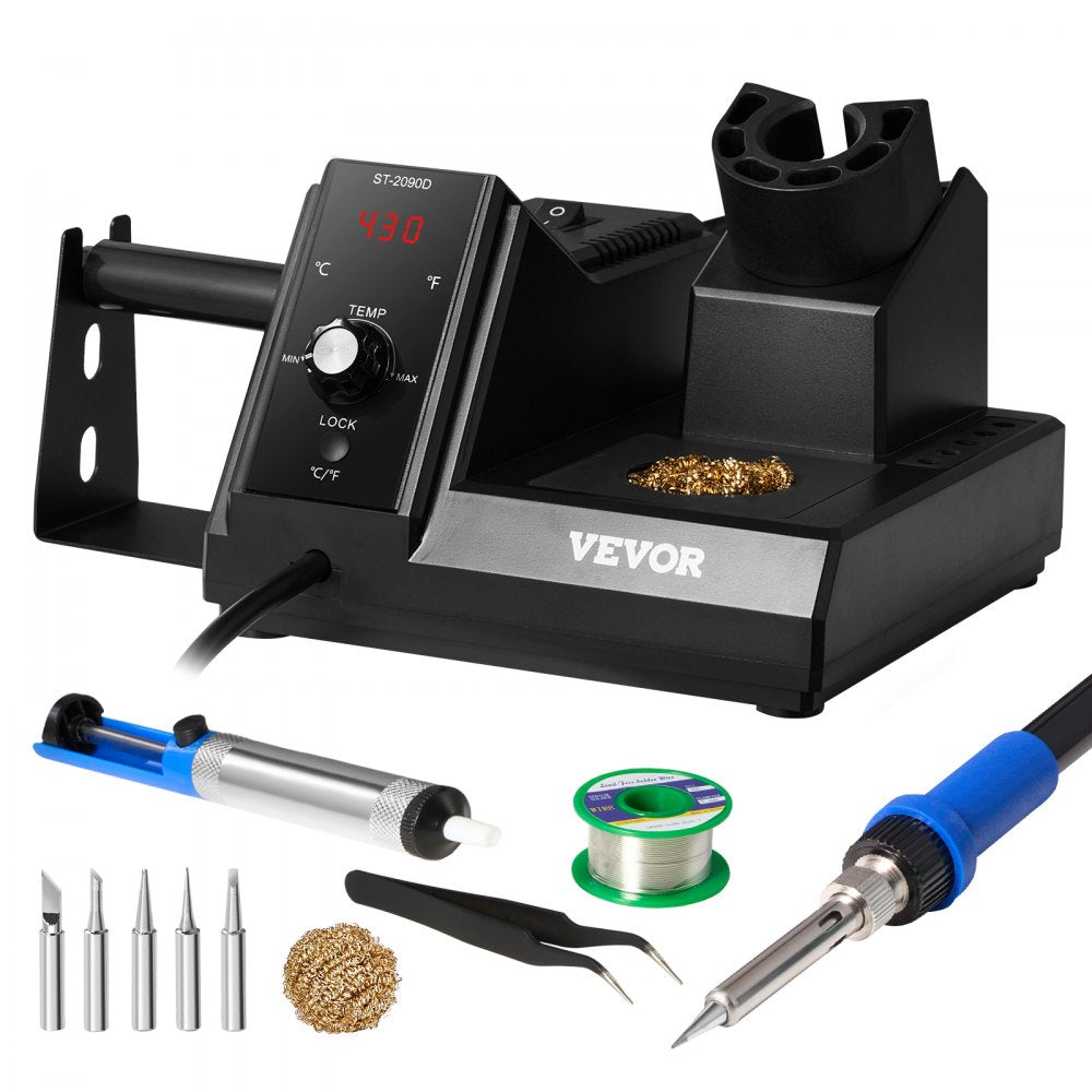 VEVOR Soldering Iron Station, 80W Digital Display Soldering Station Kit with 5 Soldering Tips, 30g Solder Wire, Solder Sucker, Tweezer, Tip Cleaner, Auto Standby & Sleep Mode, °C/°F Conversion