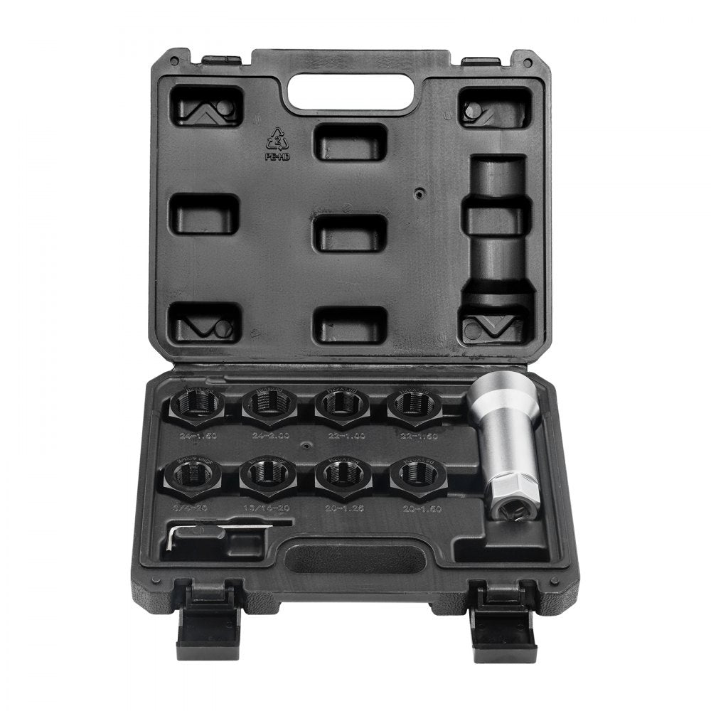 VEVOR 10-Piece Axle Spindle Thread Chaser Set, Metric M20 M22 M24 and UNF 13/16" 3/4" Thread Restorer Tool, Rethreading Tool Kit with Extension Bar, Hex Wrench, Storage Case, for Damaged Axle Spindles