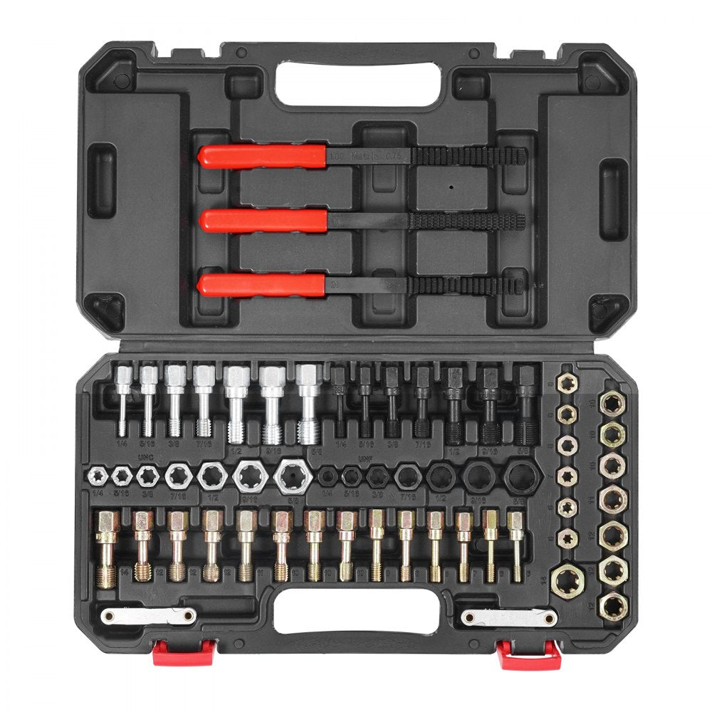 VEVOR 61-Piece Thread Chaser Set, UNC UNF and Metric Thread Restorer Tool, Rethreading Tool Kit with 28 Taps 28 Dies 3 Thread Files Storage Case, Heat Treated Steel, for Mechanics DIY Enthusiasts