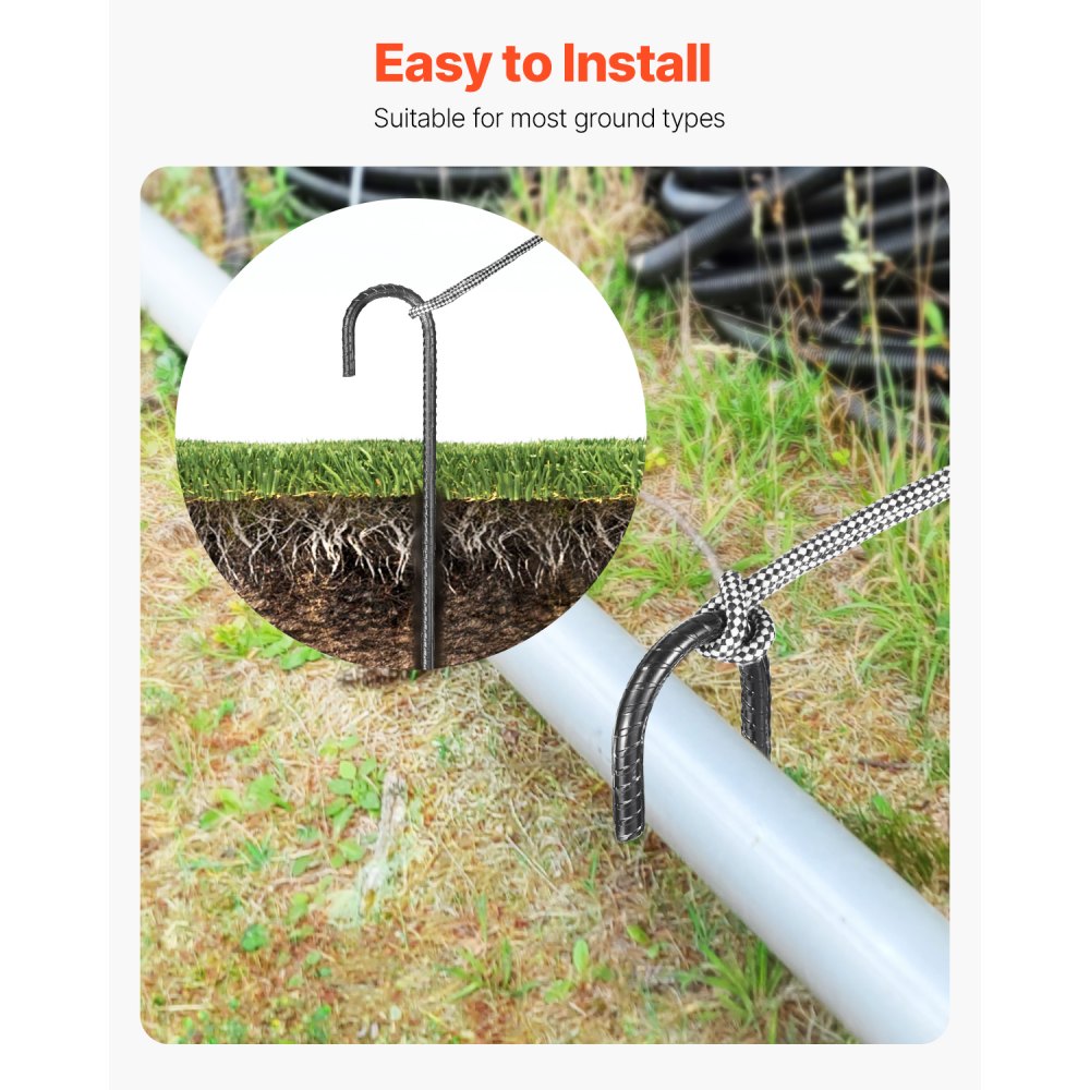 VEVOR Rebar Stakes, 16-Inch, Heavy-Duty 0.4 in Diameter J Hook, Galvanized Steel Ground Anchors with Chisel Point End & Rust-Resistant Coating, for Gardening Support, Fence, Camping Tents (24-Pack)