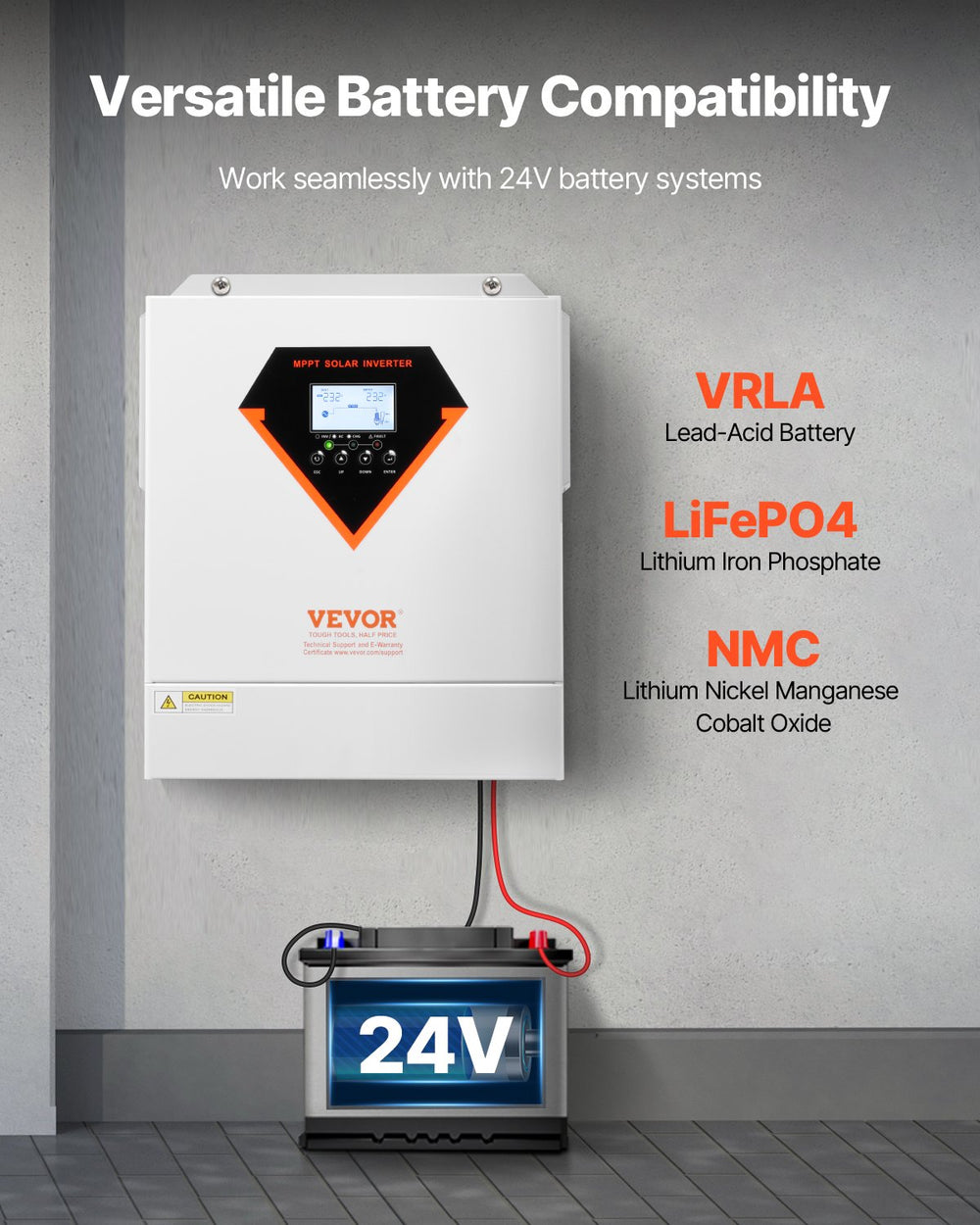 Compatible with 24V battery systems including lead-acid and lithium types