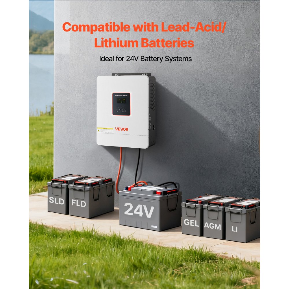 VEVOR 4000W Single-Phase Hybrid Solar Inverter, 24V DC to 230V AC, Pure Sine Wave Power Inverter with Built-in 120A MPPT Solar Controller, WiFi Module, for Lead Acid/Lithium Battery Off-Grid