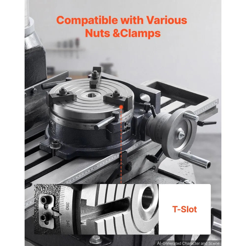 VEVOR Horizontal Vertical Rotary Table 8 in Precision Milling Rotary Table, with T-Slot & Graduated Scale, Worm Gear Adjustment, Cast Iron, Precision Indexing, for Milling Machines & Drill Presses