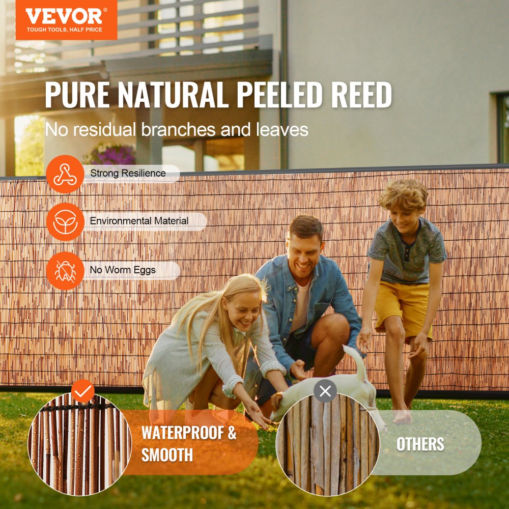 VEVOR Natural Reed Fencing, 3.3 ft x 13.3 ft, Reed Screen Curtain Balcony Reed Fence Roll for Outdoor Backyard Patio, Decorative Fence for Backyard Garden Fencing Divider, Privacy Screen Panel, Brown