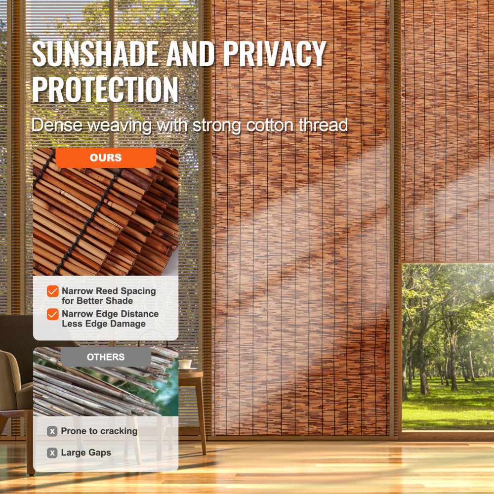 VEVOR Natural Reed Fencing, 3.3 ft x 13.3 ft, Reed Screen Curtain Balcony Reed Fence Roll for Outdoor Backyard Patio, Decorative Fence for Backyard Garden Fencing Divider, Privacy Screen Panel, Brown