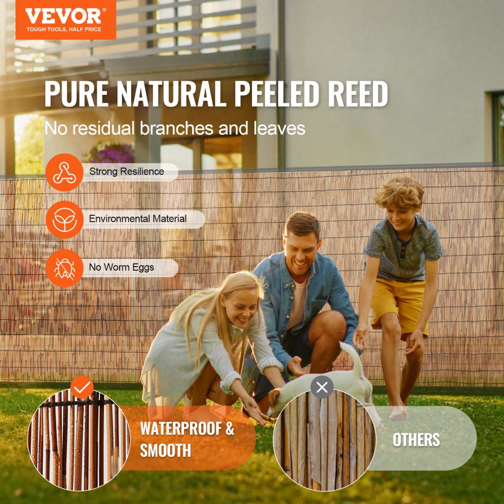 VEVOR Natural Reed Fencing, 4 ft x 16.4 ft, Reed Screen Curtain Balcony Reed Fence Roll for Outdoor Backyard Patio, Decorative Fence for Backyard Garden Fencing Divider, Privacy Screen Panel, Brown