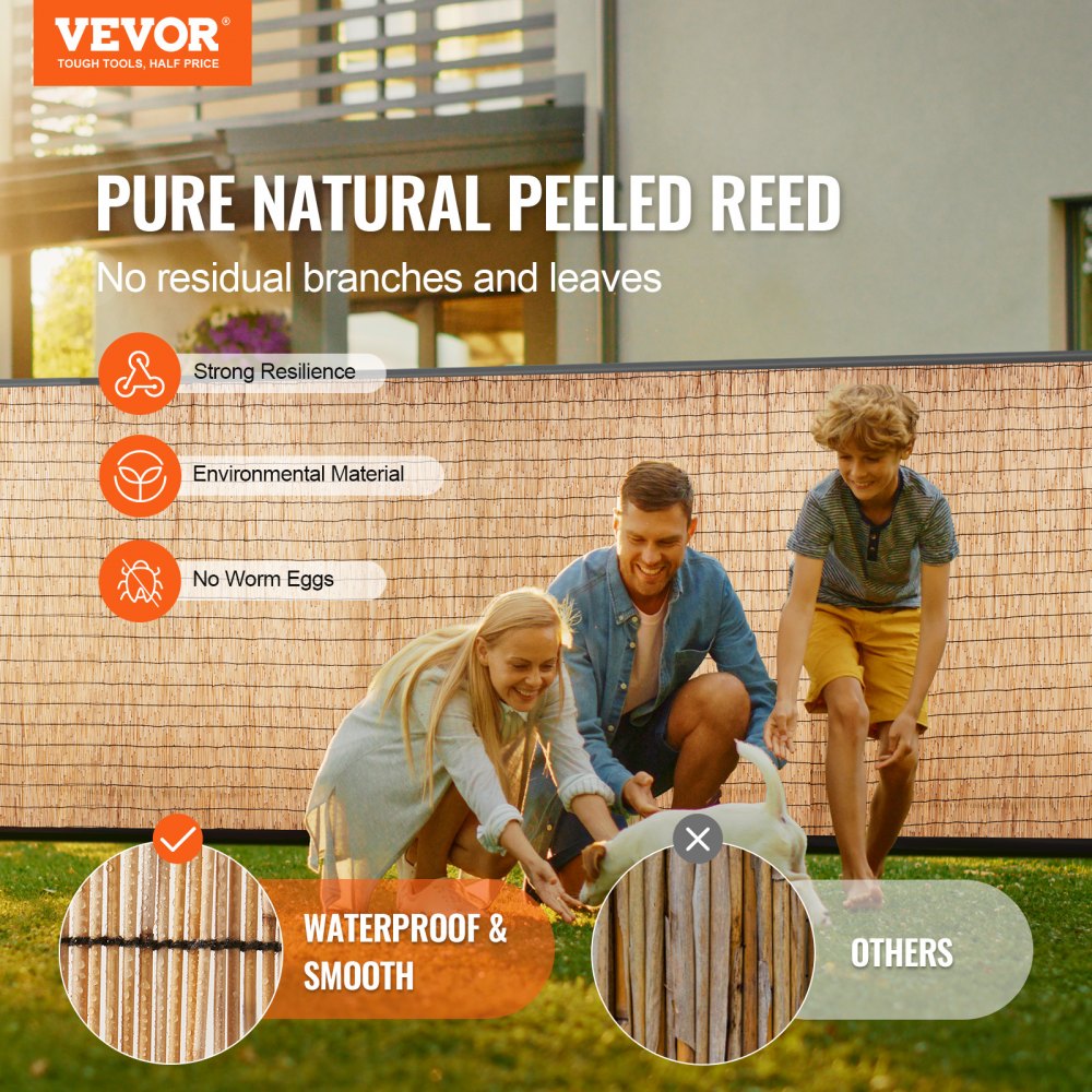 VEVOR Natural Reed Fencing, 4 ft x 16.4 ft, Reed Screen Curtain Balcony Reed Fence Roll for Outdoor Backyard Patio, Decorative Fence for Backyard Garden Fencing Divider, Privacy Screen Panel Curtain