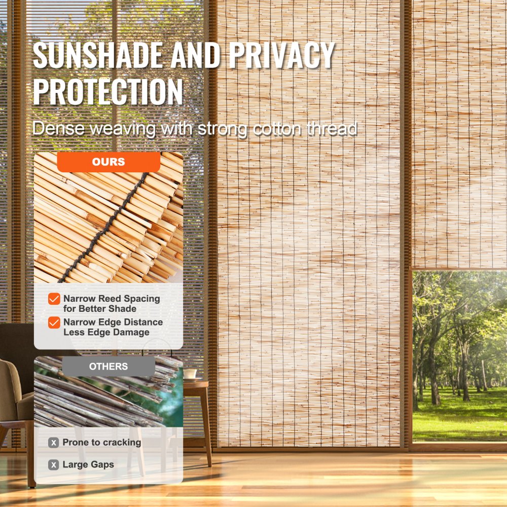 VEVOR Natural Reed Fencing, 4 ft x 16.4 ft, Reed Screen Curtain Balcony Reed Fence Roll for Outdoor Backyard Patio, Decorative Fence for Backyard Garden Fencing Divider, Privacy Screen Panel Curtain