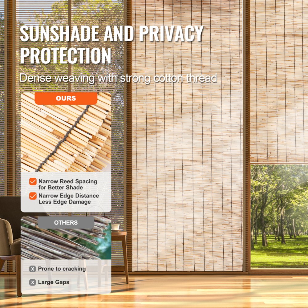 VEVOR Natural Reed Fencing, 4 ft x 16.4 ft, 2 Pack Reed Screen Curtain Balcony Reed Fence Roll for Outdoor Backyard Patio, Decorative Fence for Backyard Garden Fencing Divider, Privacy Screen Panel