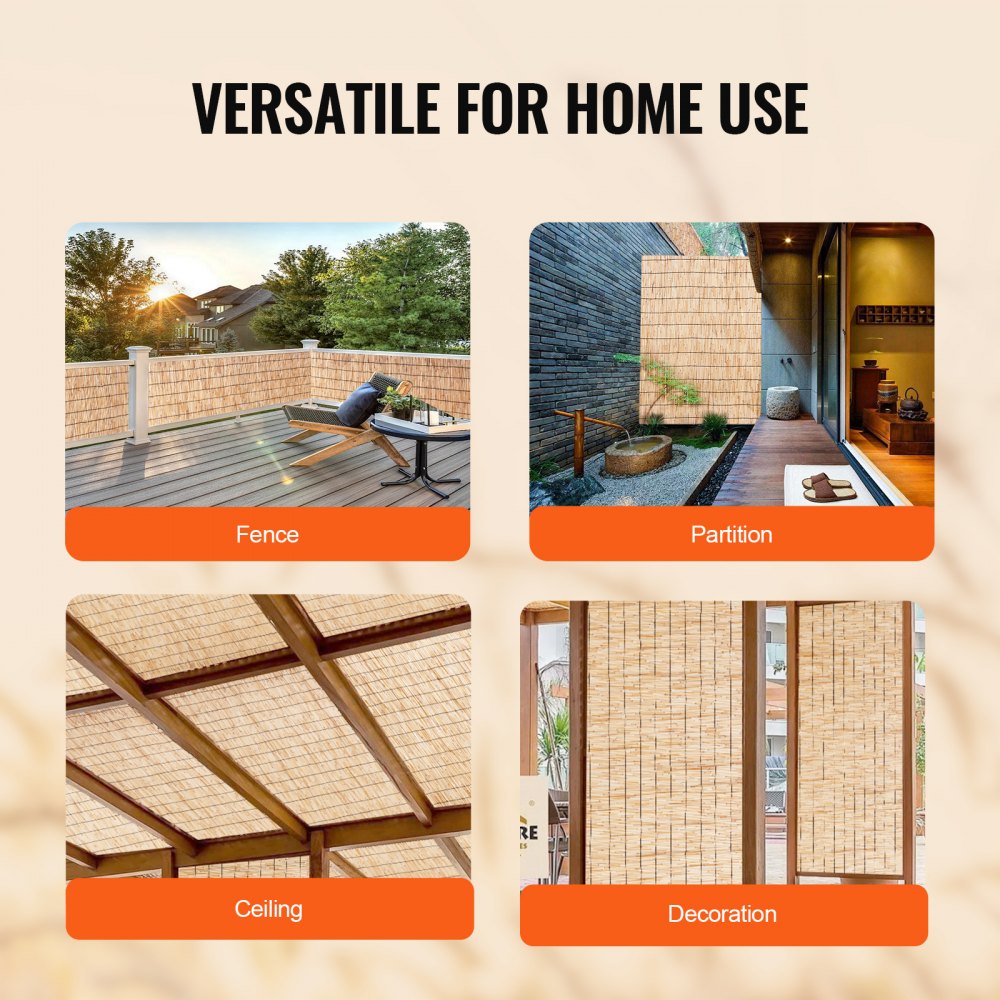 VEVOR Natural Reed Fencing, 4 ft x 16.4 ft, 2 Pack Reed Screen Curtain Balcony Reed Fence Roll for Outdoor Backyard Patio, Decorative Fence for Backyard Garden Fencing Divider, Privacy Screen Panel