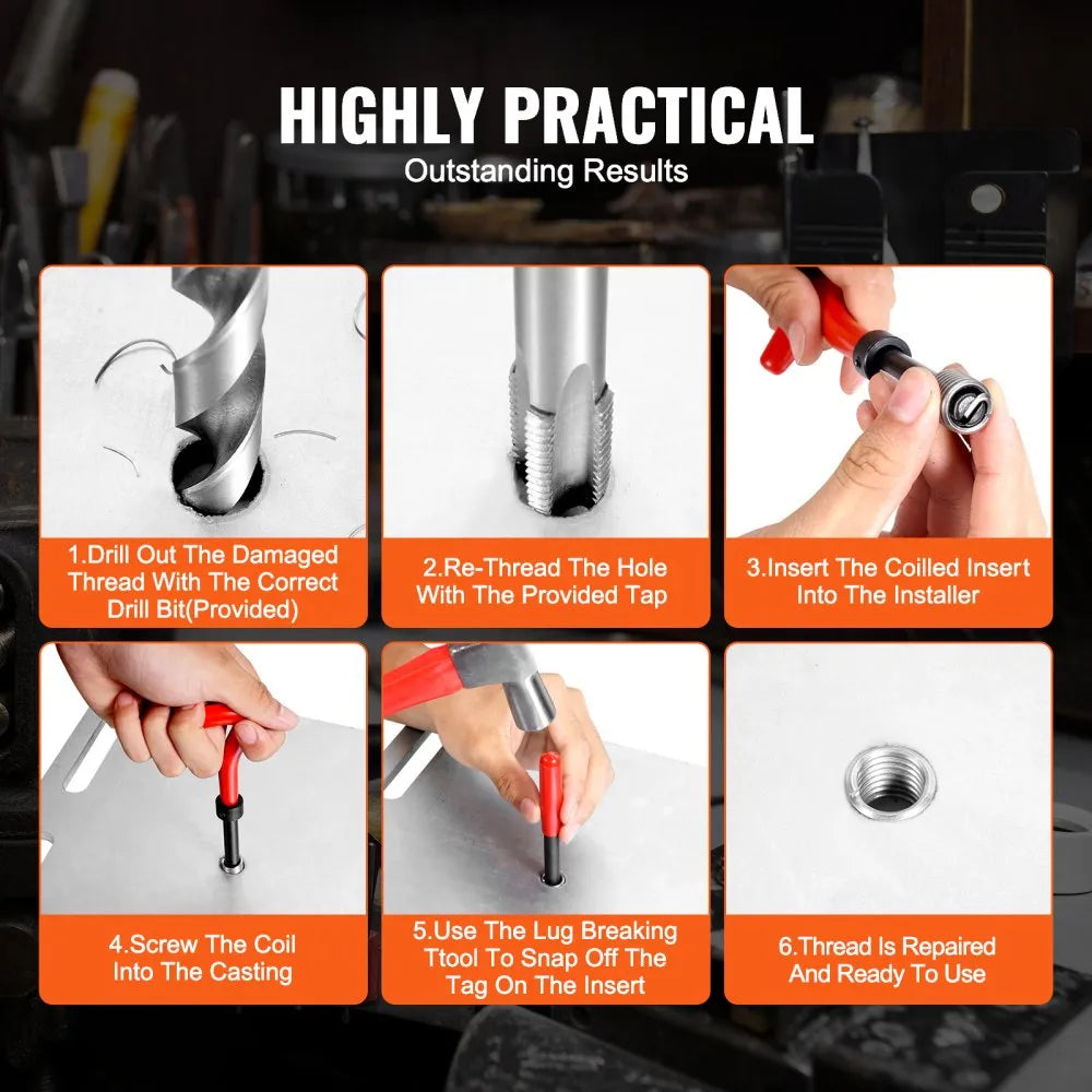 VEVOR Helicoil Thread Repair Kit, 166-Piece Metric HSS Drill Helicoil Repair Kit, M5 M6 M8 M10 M12 Heli Coil Rethreading Tool Kit with HSS Drill Bits Thread Inserts Taps Breakoff Installation Tools