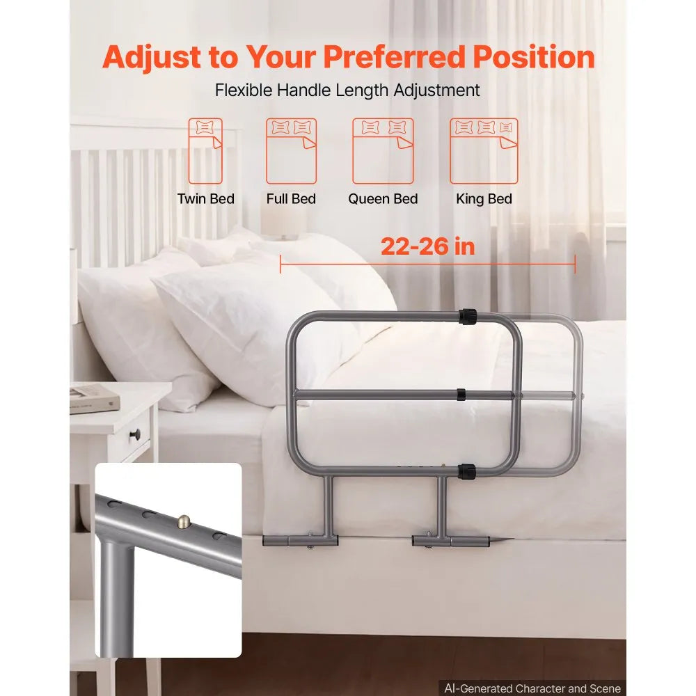 VEVOR Bed Rails for Elderly Adults 200LBS Capacity Bed Side Assist Rail, High-Strength Steel, L-Shaped Bedside Cane for Seniors, Adjustable Handle Length, Fits King Queen Full Twin Beds