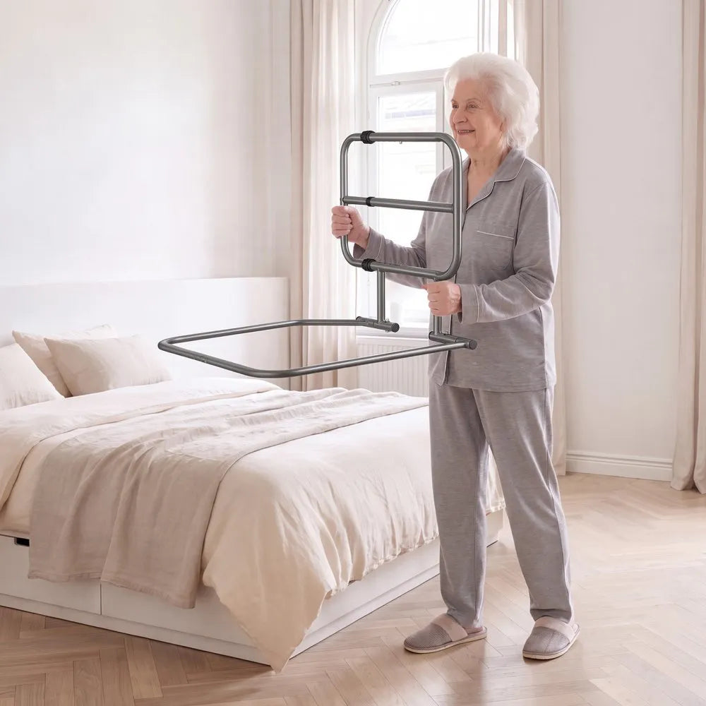 VEVOR Bed Rails for Elderly Adults 200LBS Capacity Bed Side Assist Rail, High-Strength Steel, L-Shaped Bedside Cane for Seniors, Adjustable Handle Length, Fits King Queen Full Twin Beds
