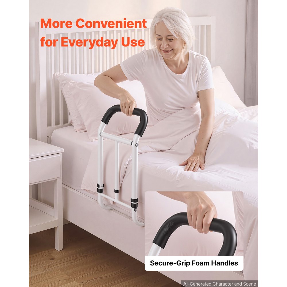 VEVOR Bed Rail for Elderly Adults 200LBS Loading Bed Side Assist Rail, High-Strength Steel Bedside Cane for Seniors, with Adjustable Height & Base Length, Non-Slip Handle, Fit King Queen Full Twin Bed