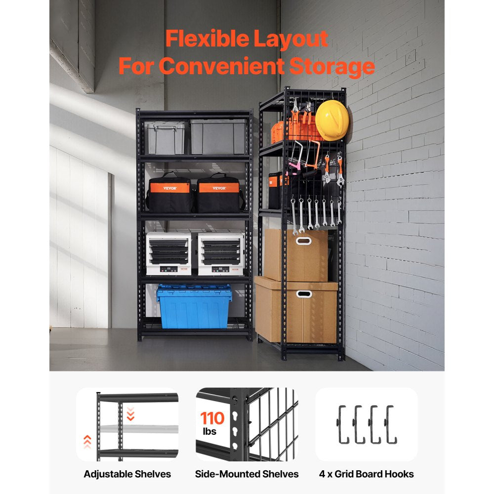 VEVOR Storage Shelves, 2000 lbs, 5 Tier Heavy Duty Garage Shelving, 16" D x 36" W x 72" H Adjustable Metal Shelves for Industrial Shelving Unit Utility Shelf, for Kitchen, Warehouse, Basement, Black