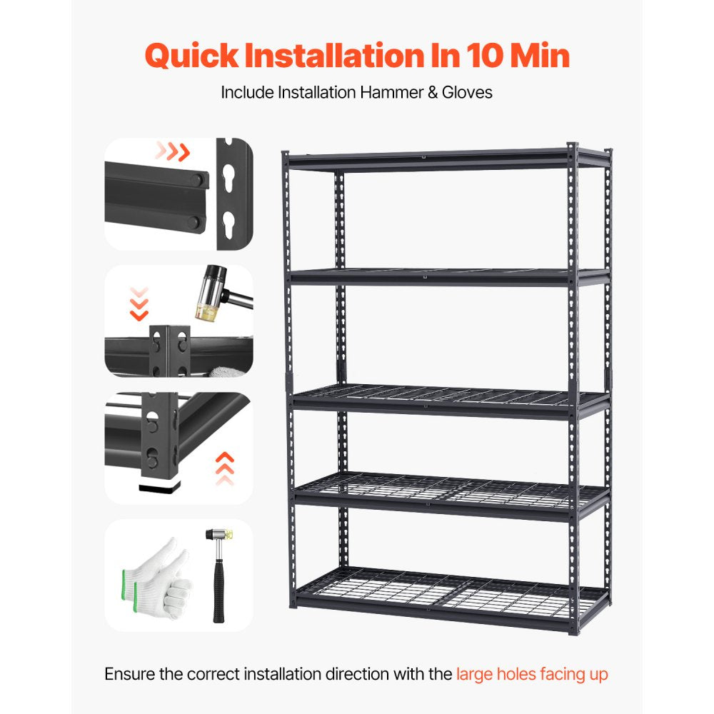VEVOR Storage Shelves, 3000 lbs, 5 Tier Heavy Duty Garage Shelving, 20" D x 48" W x 72" H Adjustable Metal Shelves for Industrial Shelving Unit Utility Shelf, for Kitchen, Warehouse, Basement, Black