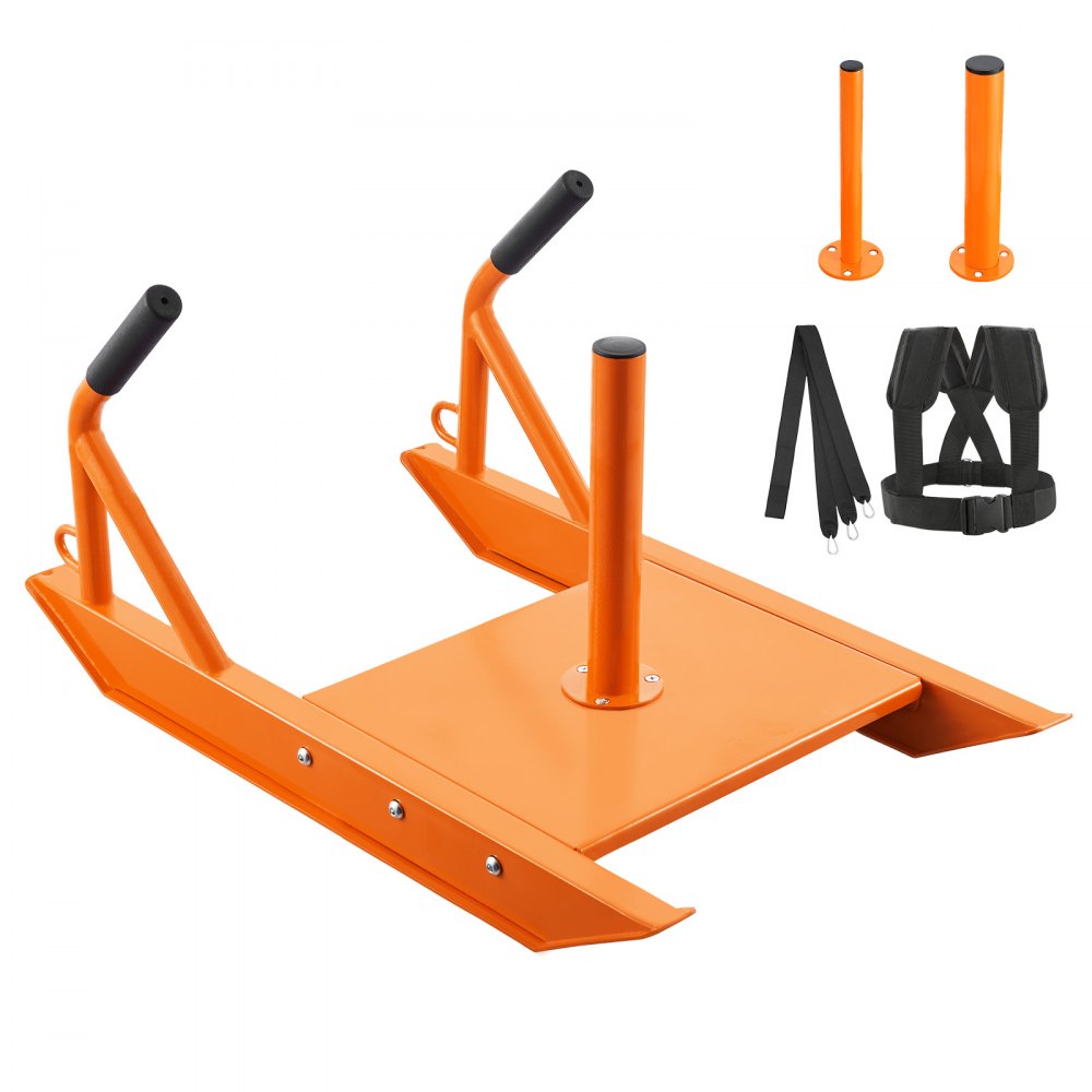VEVOR Weight Training Pull Sled, Fitness Strength Speed Training Sled with Handle, Steel Power Sled Workout Equipment for Athletic Exercise & Speed Improvement, Suitable for 1"&2" Weight Plate, Orange