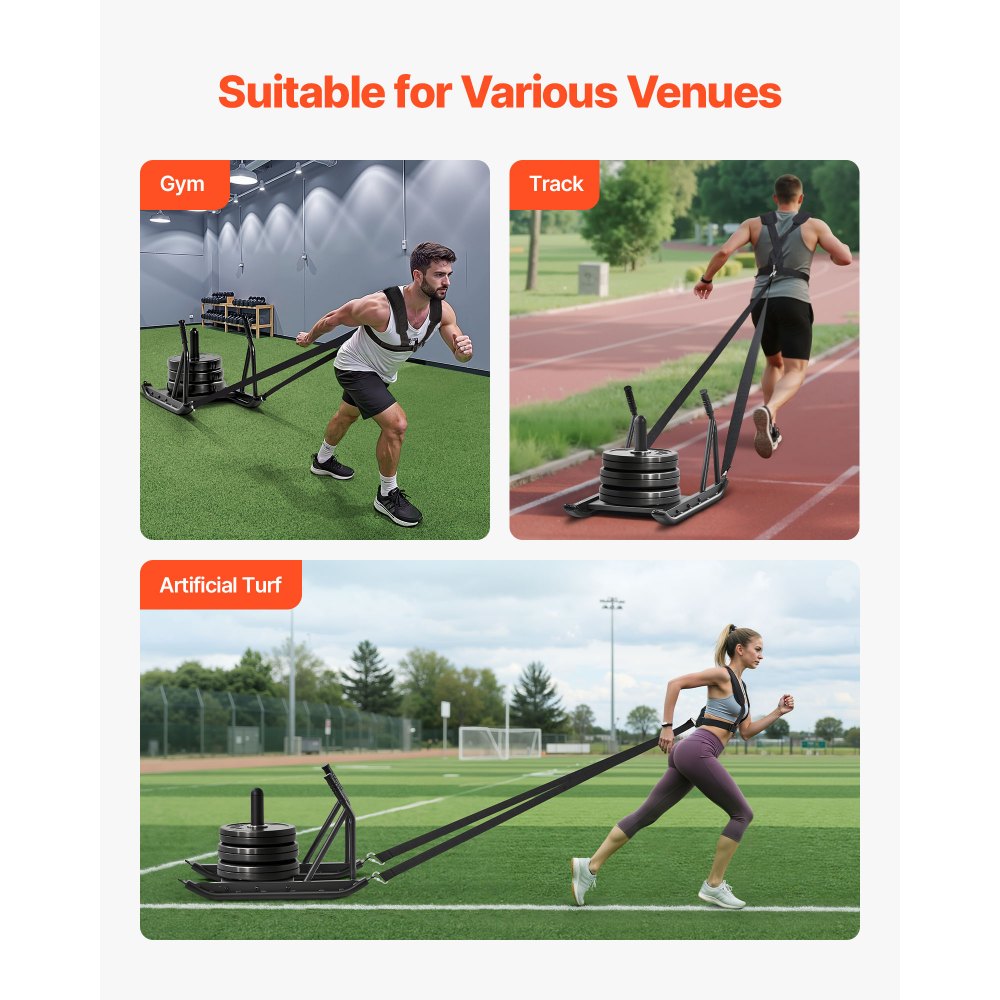 VEVOR Weight Sled, Steel Power Sled, Fitness Strength Training Sleds for Athletic Exercise Speed Improvement, Workout Fitness Equipment with Handle, Compatible with 1/2 in Weight Plates, Black