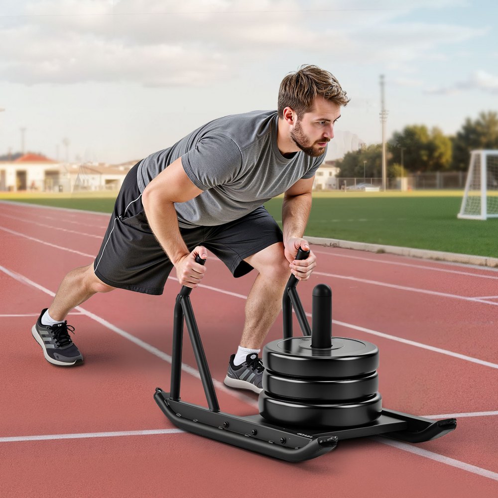 VEVOR Weight Sled, Steel Power Sled, Fitness Strength Training Sleds for Athletic Exercise Speed Improvement, Workout Fitness Equipment with Handle, Compatible with 1/2 in Weight Plates, Black