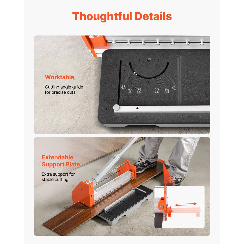VEVOR 12 inch Vinyl Floor Cutter, 16mm Thick Laminate Flooring Cutter with Upgraded Labor-Saving Aluminum-Alloy Lever, Telescoping Support Plate, Cuts Engineered Wood, LVT, VCT, SPC, LVP, WPC