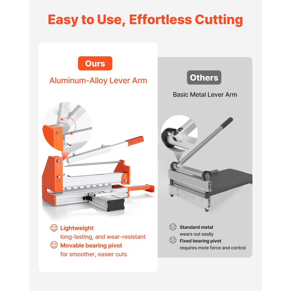 VEVOR 12 inch Vinyl Floor Cutter, 12mm Thick Laminate Flooring Cutter with Upgraded Labor-Saving Aluminum-Alloy Lever, Telescoping Support Plate, Cuts Certain Engineered Wood, LVT, VCT, SPC, LVP, WPC