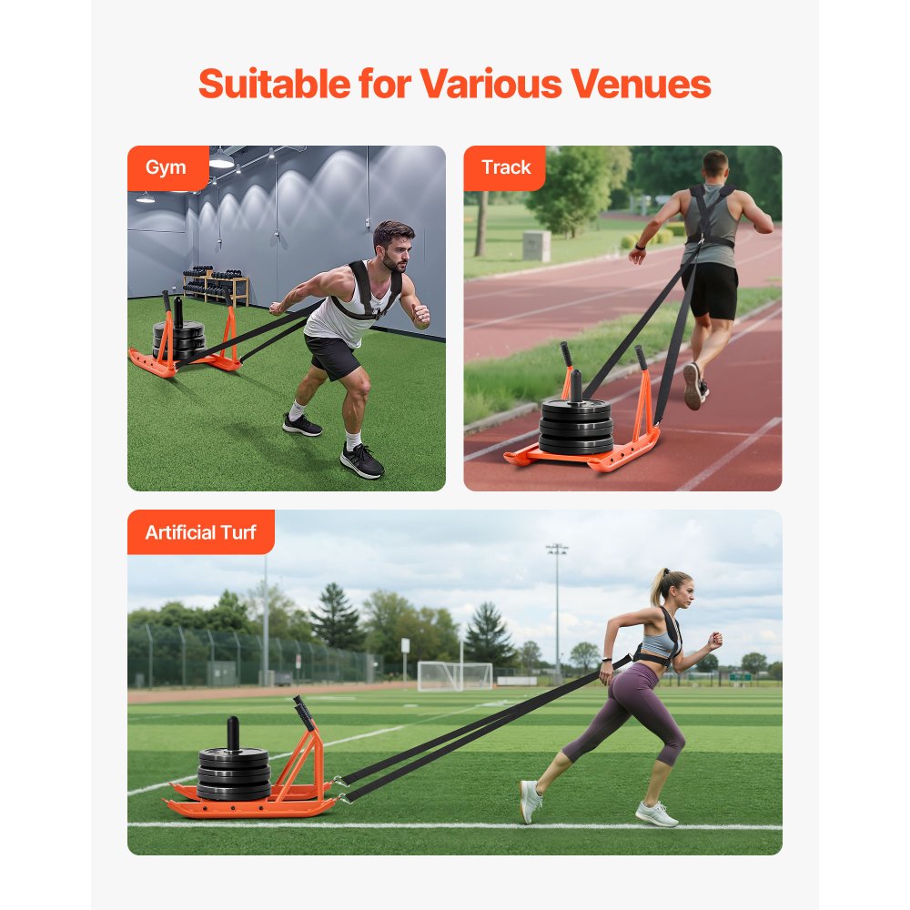 VEVOR Weight Sled, Steel Power Sled, Fitness Strength Training Sleds for Athletic Exercise Speed Improvement, Workout Fitness Equipment with Handle, Compatible with 1/2 in Weight Plates, Orange
