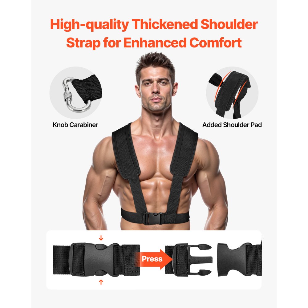 VEVOR Weight Sled, Steel Power Sled, Fitness Strength Training Sleds for Athletic Exercise Speed Improvement, Workout Fitness Equipment with Harness, Compatible with 2 in Weight Plate, Orange & Black